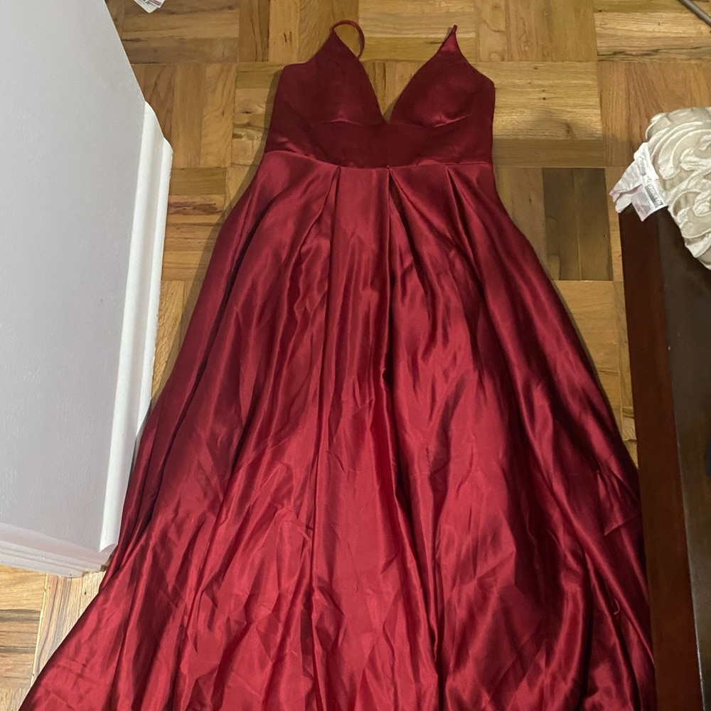 Amazon Satin Burgundy Ball Gown